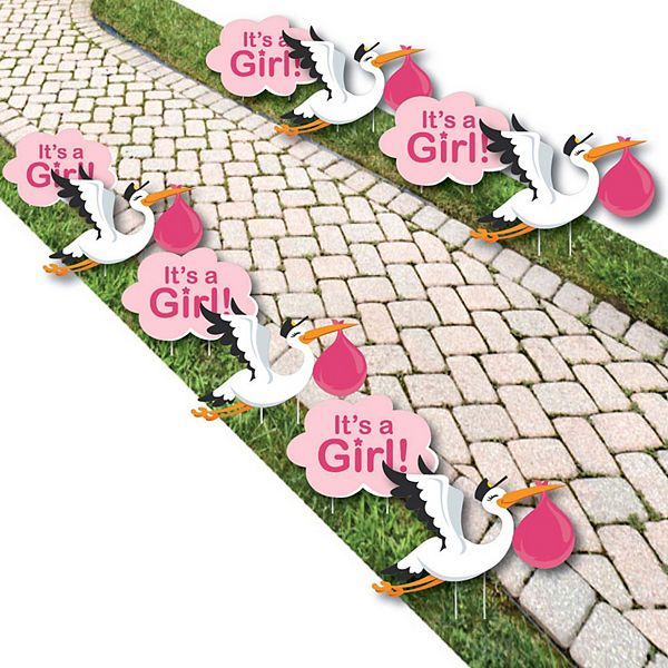 Big Dot of Happiness Girl Special Delivery - Lawn Decor Outdoor Stork Party Yard Decor 10 Pc Big Dot of Happiness