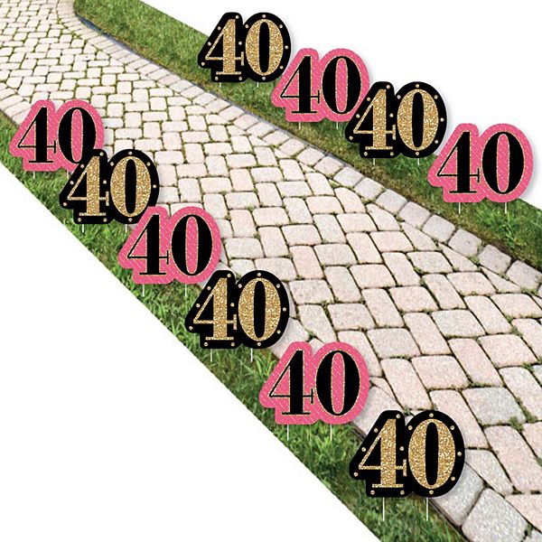 Big Dot of Happiness Chic 40th Birthday - Pink Black Gold Lawn Outdoor Party Yard Decor 10 Pc Big Dot of Happiness