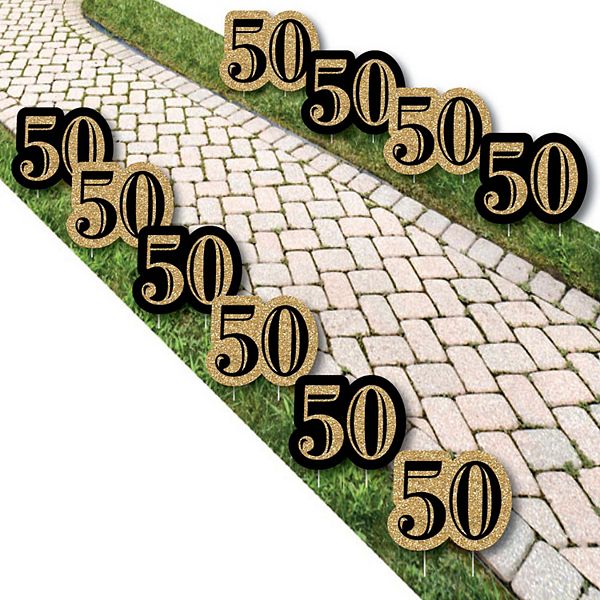 Big Dot of Happiness Adult 50th Birthday - Gold Lawn Outdoor Birthday Party Yard Decor 10 Pc Big Dot of Happiness