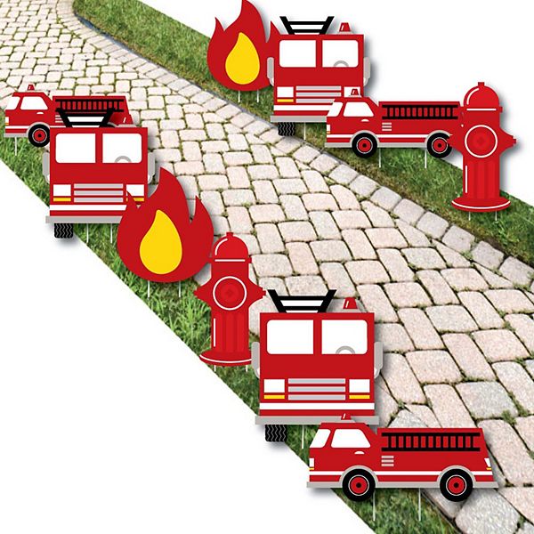 Big Dot of Happiness Fired Up Fire Truck - Lawn Decor - Outdoor Party Yard Decor - 10 Pc Big Dot of Happiness