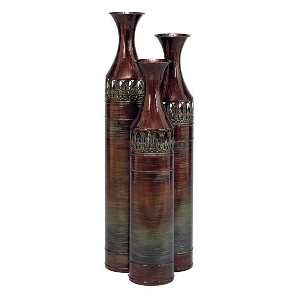 Stella & Eve Brown Iron Vase with Ornate Detailing 3-piece Set Stella & Eve