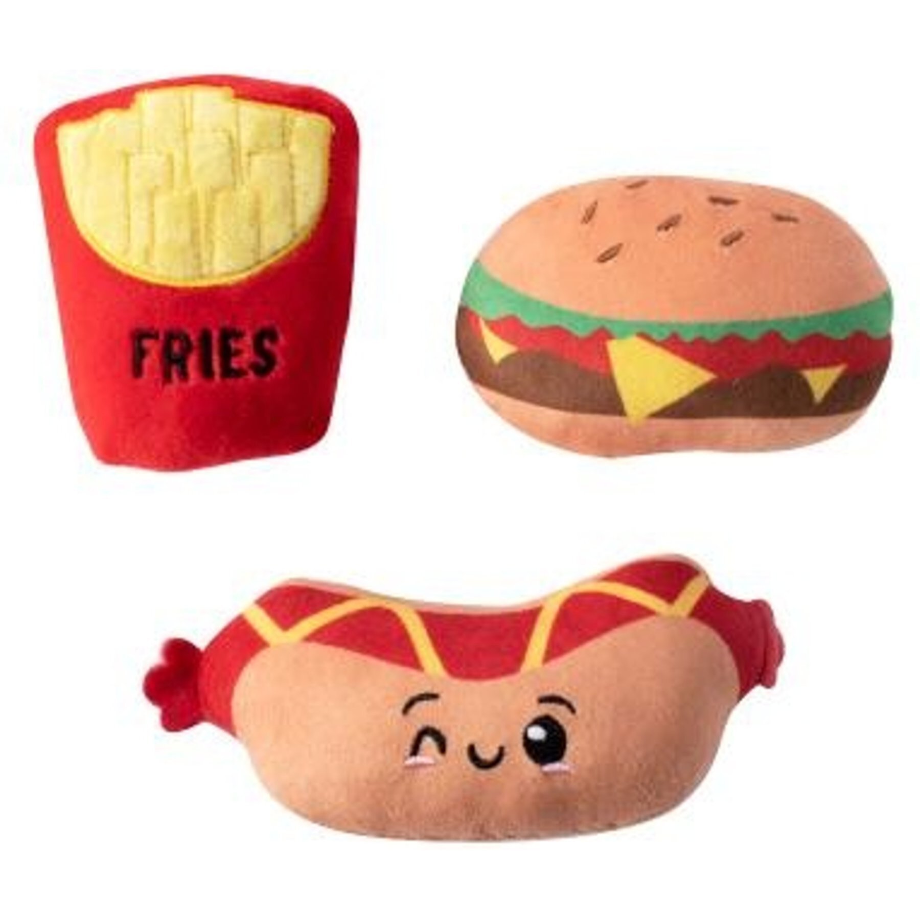 PETSHOP BY FRINGE STUDIO Fast Foods Small Squeaky Plush Dog Toys, 3 count PETSHOP BY FRINGE STUDIO