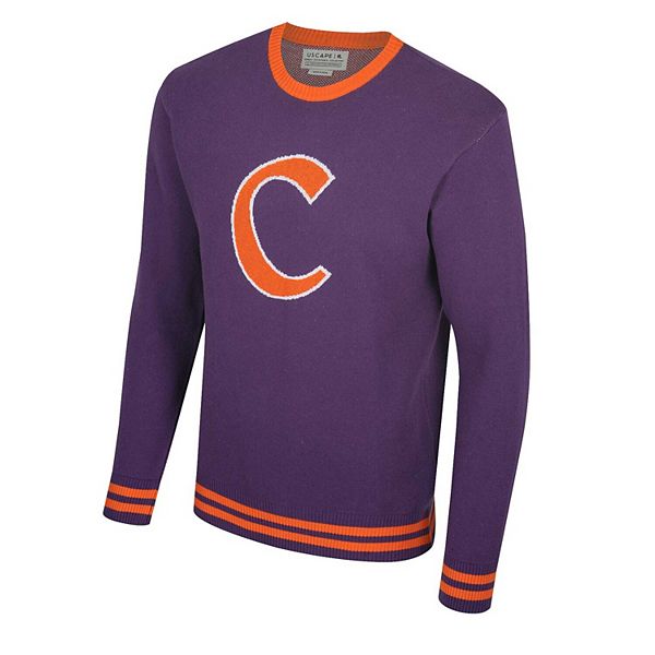 Unisex Uscape Apparel Purple Clemson Tigers Renew Knit Vintage Pullover Sweater Uscape Apparel