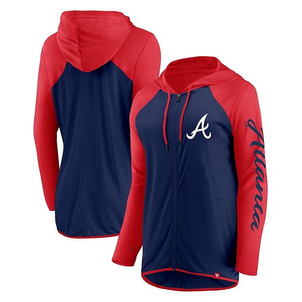 Women's Fanatics Navy/Red Atlanta Braves Script Sleeve Full-Zip Hoodie Fanatics Brands - White Label