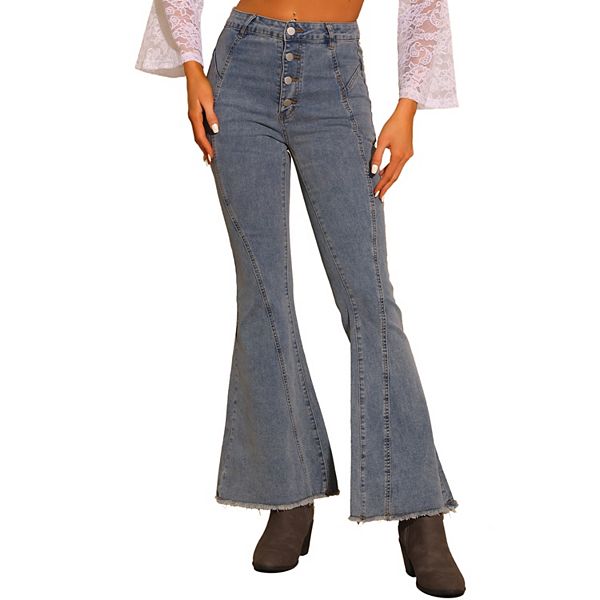 Women's Bell Bottom Jeans High Rised Stretchy Retro Flared Denim Pants Allegra K