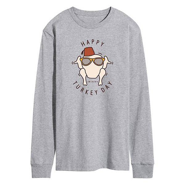 Men's Friends Happy Turkey Day Long Sleeve Graphic Tee Licensed Character