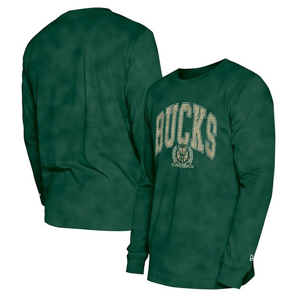 Unisex New Era  Hunter Green Milwaukee Bucks Oversized Essentials Enzyme Wash Long Sleeve T-Shirt New Era