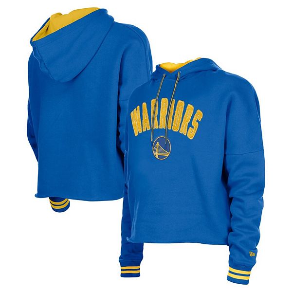 Women's New Era  Royal Golden State Warriors Boxy Raw Edge Pullover Hoodie New Era