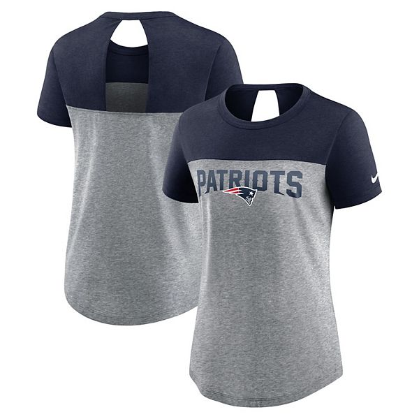 Women's Nike Heathered Charcoal/Navy New England Patriots Wordmark Keyhole Fashion Tri-Blend T-Shirt Nike