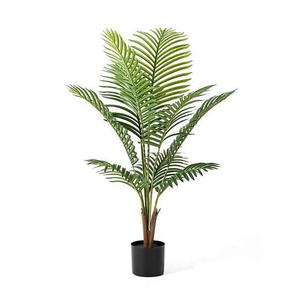 Glitzhome Artificial Areca Palm Tree - 3.6ft Faux Tropical Palm Plant With 4 Trunks In Pot Glitzhome