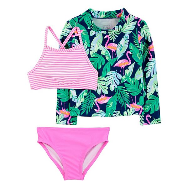 Toddler Girl Carter's 3-Piece Tropical Print Rashguard Set Carter's