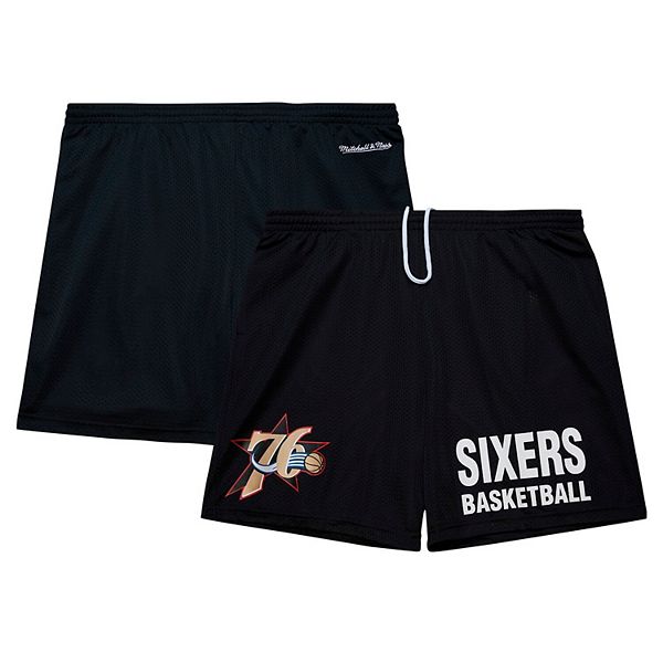 Men's Mitchell & Ness Black Philadelphia 76ers Hardwood Classics Gameday Mesh Shorts Mitchell & Ness