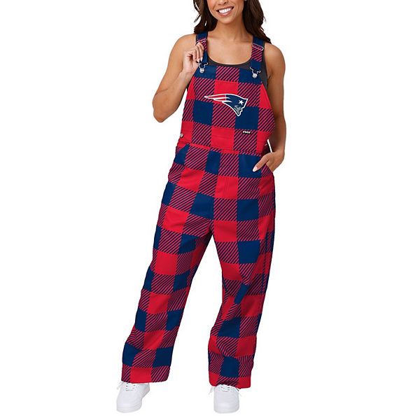 Women's FOCO  Navy New England Patriots Big Logo Plaid Overalls Unbranded