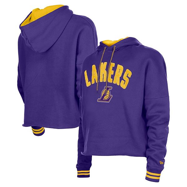 Women's New Era  Purple Los Angeles Lakers Boxy Raw Edge Pullover Hoodie New Era