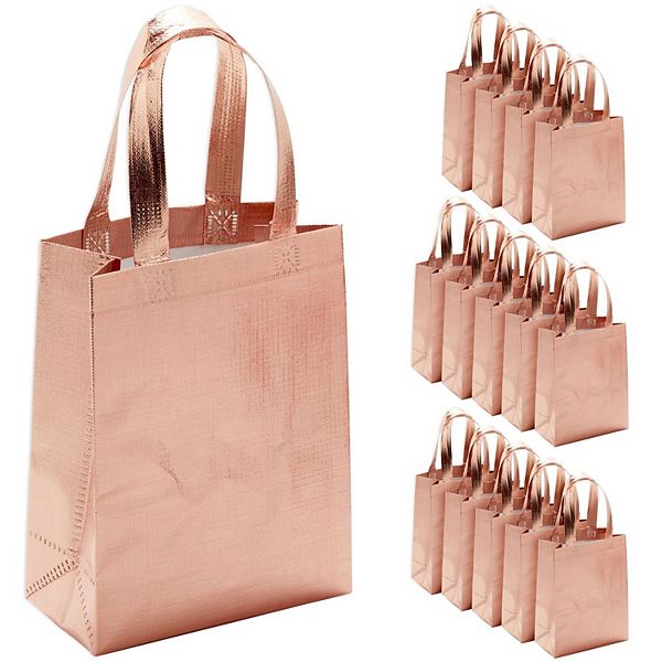 20-pack Reusable Grocery Bags Gift Bag With Handles (rose Gold, 10x4x8 In) Sparkle and Bash