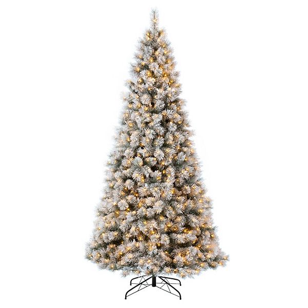 Glitzhome 9ft Pre-lit Snow Flocked Artificial Pine Christmas Tree With 900 Warm White Lights Glitzhome