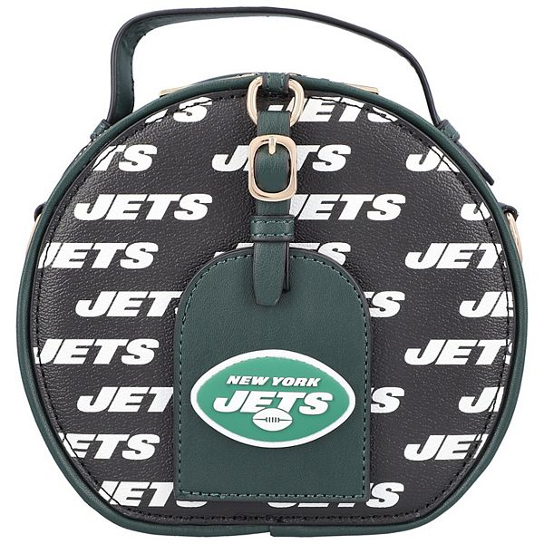 Круглая сумка New York Jets с повторяющимся логотипом из 100% веганской кожи с двумя карманами и регулируемым ремешком Unbranded