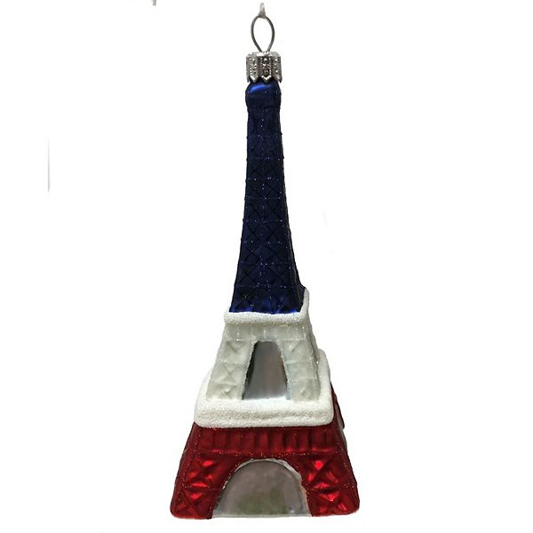 Pinnacle Peak Trading French Flag Colored Eiffel Tower Polish Glass Christmas Ornament Pinnacle Peak Trading Company