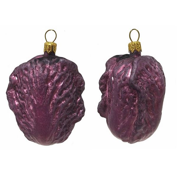 Pinnacle Peak Trading Purple Chinese Cabbage Polish Glass Christmas Ornament Vegetable Food Set Of 2 Pinnacle Peak Trading Company