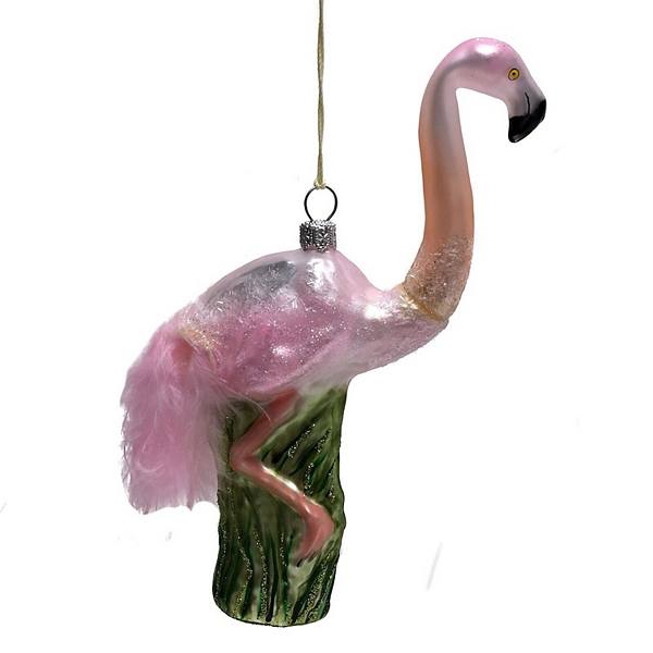 Pinnacle Peak Trading Pink Flamingo With Feather Tail Polish Glass Christmas Tree Ornament Bird Pinnacle Peak Trading Company