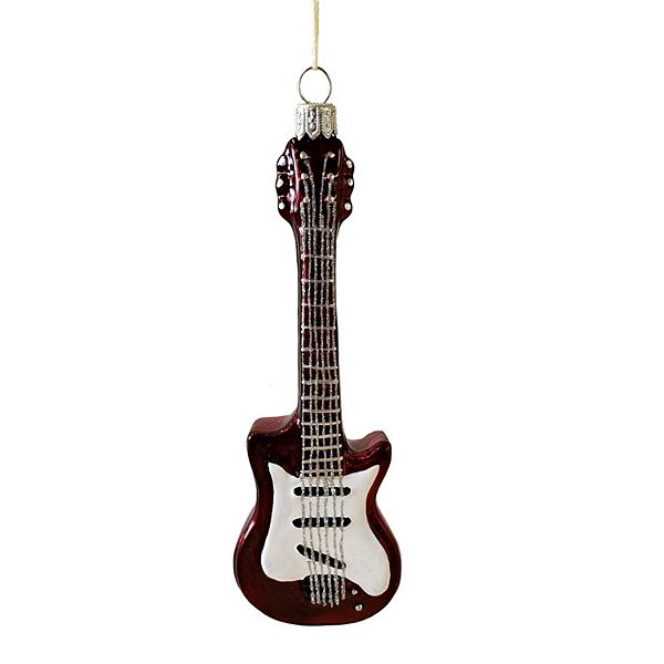 Pinnacle Peak Trading Red And White Electric Guitar Polish Glass Christmas Ornament Pinnacle Peak Trading Company