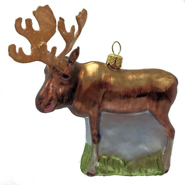 Pinnacle Peak Trading Male Bull Moose With Antlers Polish Glass Christmas Ornament Pinnacle Peak Trading Company