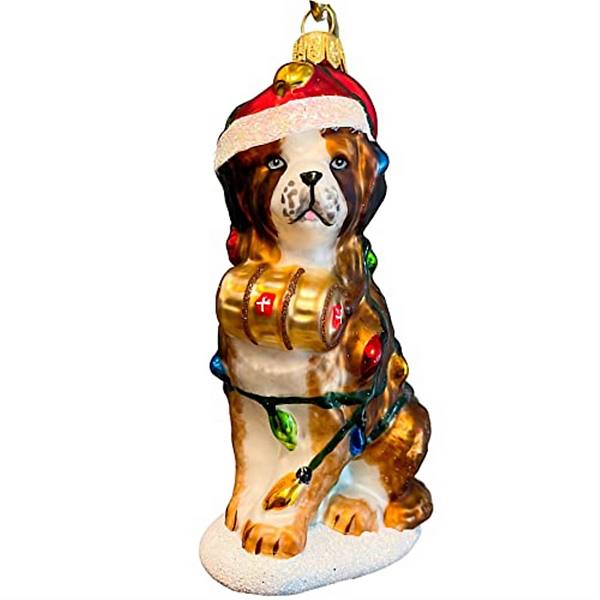 Pinnacle Peak Trading St Bernard Wrapped In Christmas Lights Polish Ornament Pinnacle Peak Trading Company