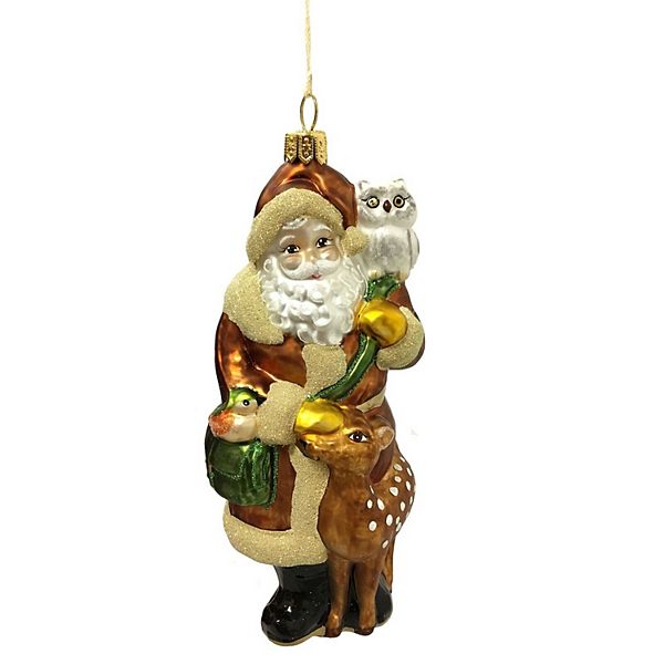 Pinnacle Peak Trading Woodland Forest Santa With Owl And Deer Polish Glass Christmas Tree Ornament Pinnacle Peak Trading Company