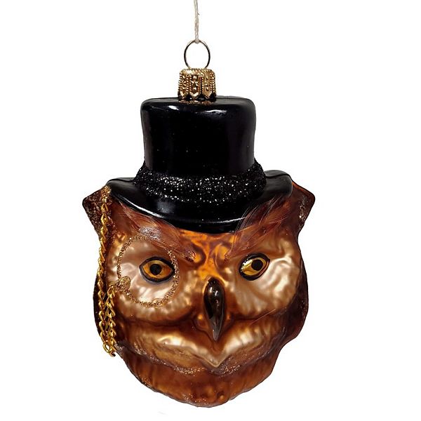 Pinnacle Peak Trading Owl Wearing Monocle & Top Hat Polish Glass Christmas Ornament Pinnacle Peak Trading Company