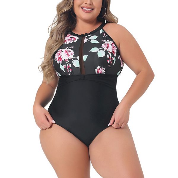 Women's Plus Size Bikini Swimsuits Floral Swimwear Flattering High Waisted One Piece Bathing Suits Agnes Orinda