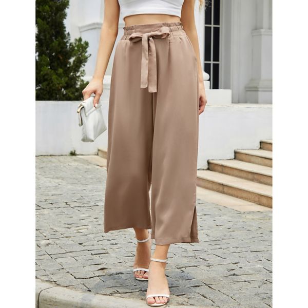 Women's Wide Leg Pants Elastic High Waisted Palazzo Pants With Pockets Tie Casual Summer Pants Clearlove