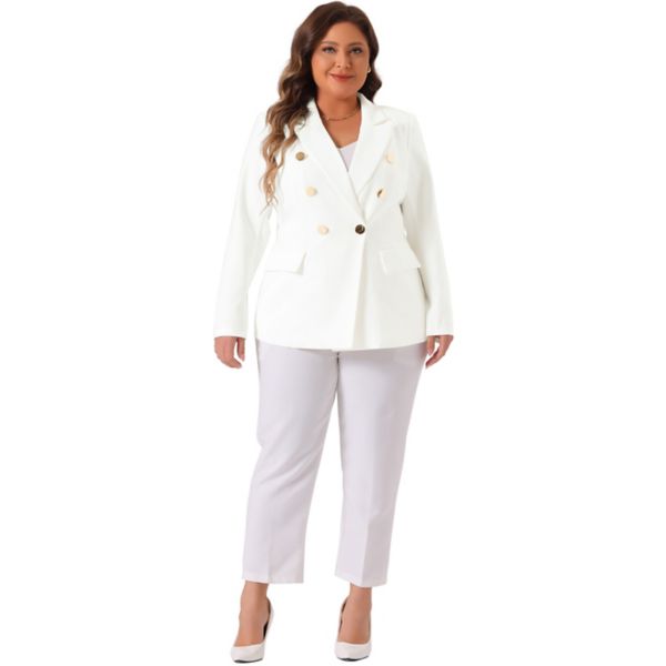 Women's Plus Size Blazers Notch Lapel Double Breasted Long Sleeve Office Work Blazer Agnes Orinda