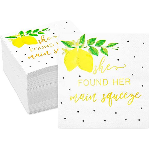 100 Pack Bridal Shower Paper Napkins, She Found Her Main Squeeze (5 In) Sparkle and Bash