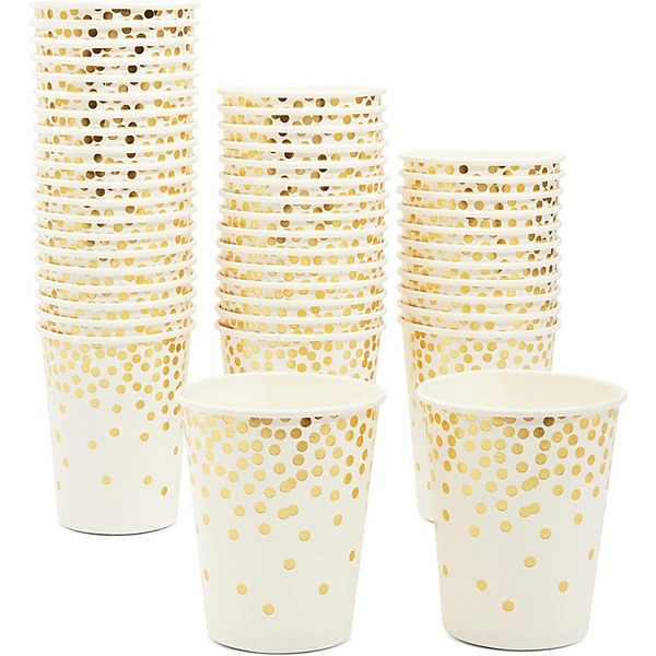 50 Pack 9oz Gold Party Cups For Drinks, Party Supplies, Weddings, Bridal Showers Blue Panda