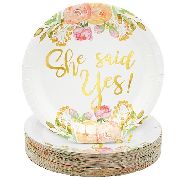 48--pack She Said Yes Plates For Engagement Party, Bridal Shower Decorations, 9" Sparkle and Bash