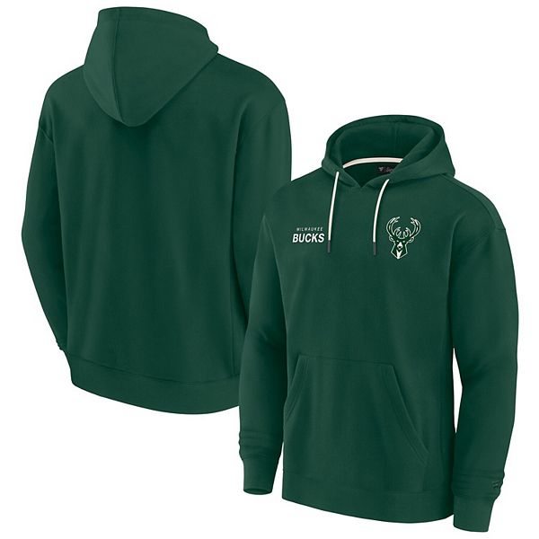 Унисекс худи Fanatics Signature Hunter Green Milwaukee Bucks с флисовой подкладкой и вышивкой Fanatics Signature