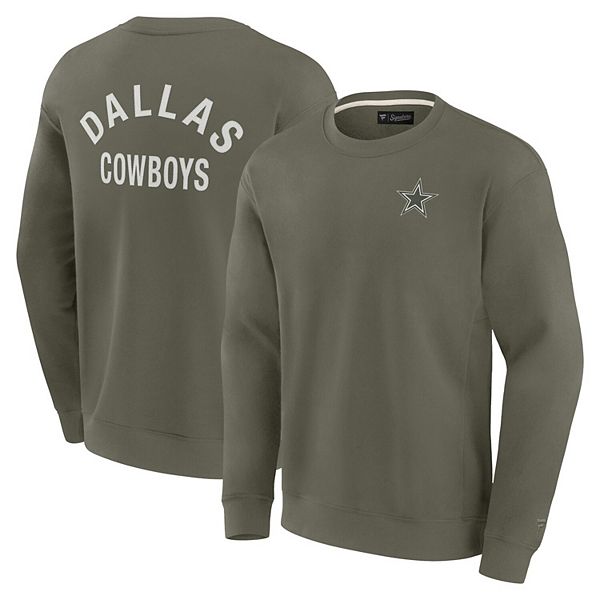 Оливковое унисекс худи Dallas Cowboys от Fanatics Signature с мягким флисом и вышивкой Fanatics Signature