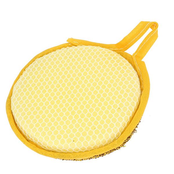 Yellow Gold Tone Sponge Bowl Dish Scrubber Cleaning Pad For Kitchen Unique Bargains