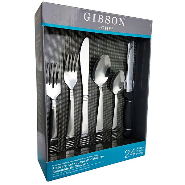 Gibson Palmore Plus 24 Piece Stainless Steel Flatware Set with 4 Steak Knives Gibson Everyday