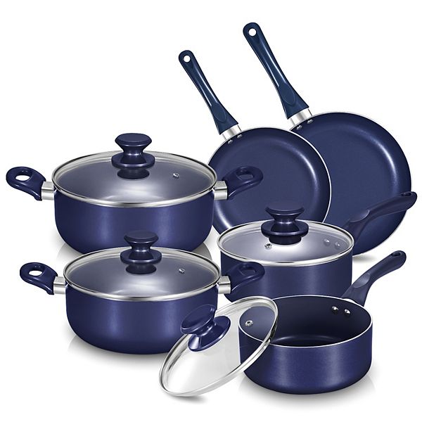 10-piece Ceramic Nonstick Aluminum Cookware Set - Drill Blue Mega Casa