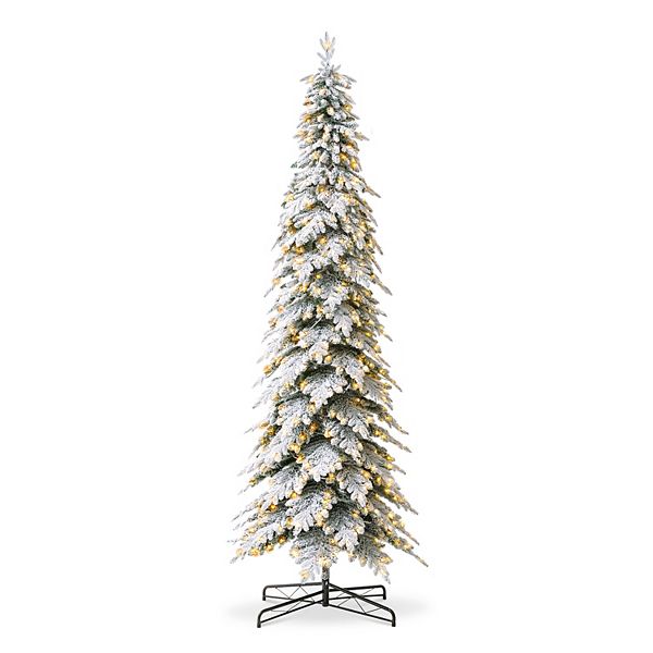 Glitzhome 11ft Pre-lit Flocked Pencil Spruce Artificial Christmas Tree With 700 Warm White Lights Glitzhome