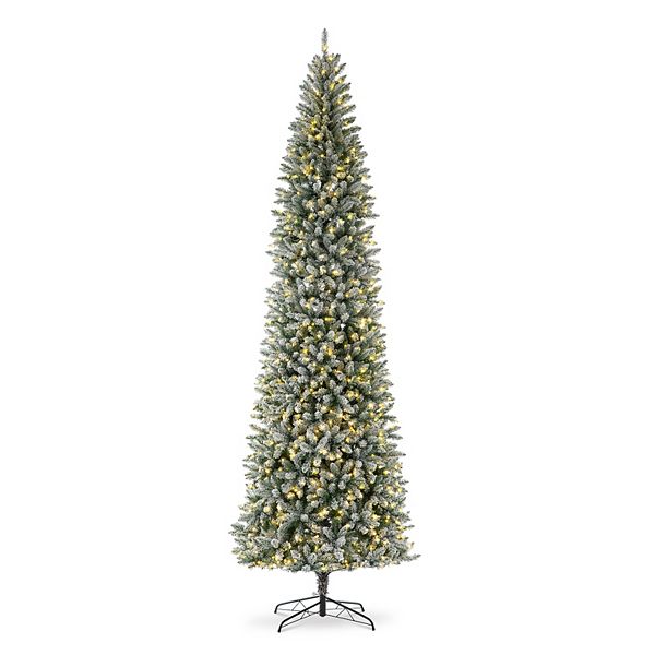 Glitzhome 11ft Pre-lit Flocked Pencil Fir Artificial Christmas Tree With 950 Warm White Lights Glitzhome