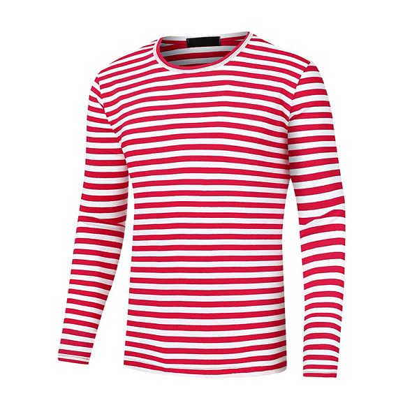 Striped T-Shirt for Men's Casual Crew Neck Long Sleeves Basic Tee Tops Lars Amadeus