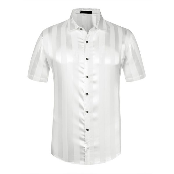 Striped Shirts For Men's Point Collar Button Down Short Sleeve Satin Shirts Lars Amadeus