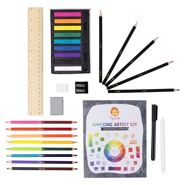 Набор для творчества Amazing Artist Kit: 36 страниц художественной бумаги, 9 масляных пастелей, 5 графитных карандашей Tiger Tribe