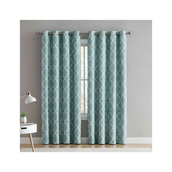 Kate Aurora 2 Piece 100% Full Blackout Trellis Grommet Top Window Curtain Panels Kate Aurora