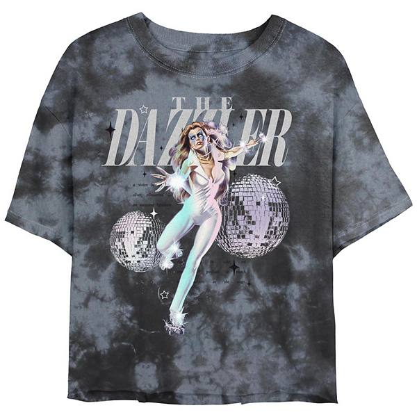 Juniors' Dazzler Disco Balls Crop Top Bombard Wash Graphic Tee Marvel