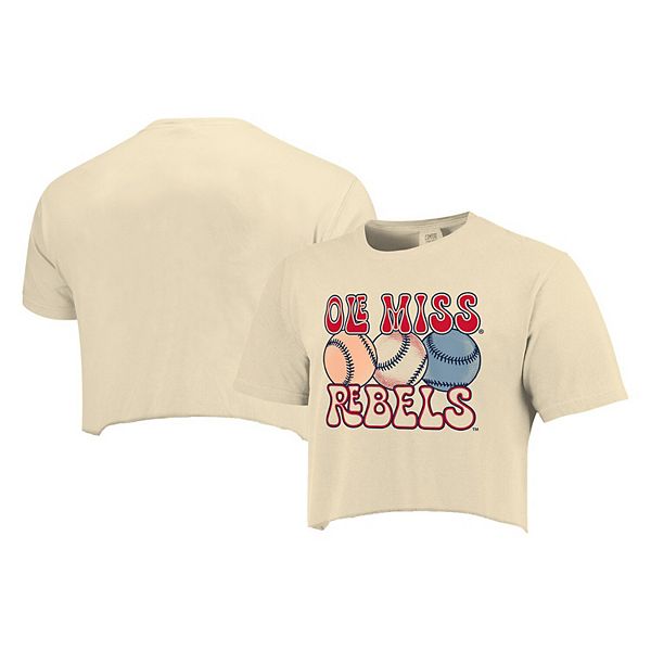 Women's Natural Ole Miss Rebels Comfort Colors Baseball Cropped T-Shirt Image One