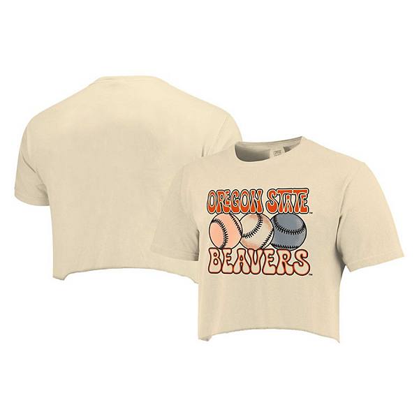 Women's Natural Oregon State Beavers Comfort Colors Baseball Cropped T-Shirt Image One