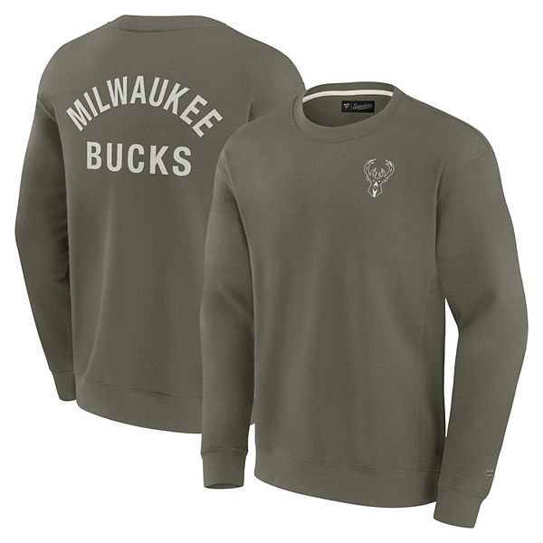 Оливковое унисекс худи Fanatics Signature Milwaukee Bucks с мягким флисом и вышивкой Fanatics Signature